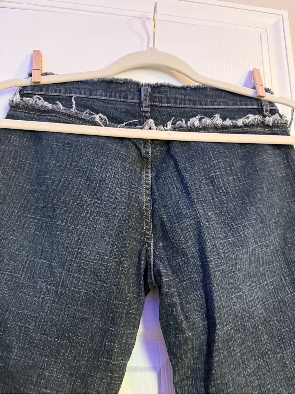 Blue Distressed Flare Jeans with Frayed Side Detail - Picture 3 of 6